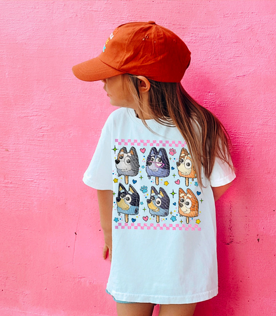 Blue Dog Family Youth Tee {Pink Checkered}