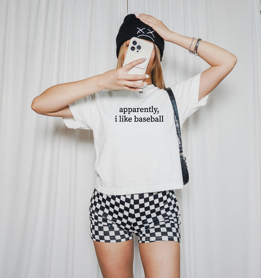 apparently, i like baseball - boxy crop tee